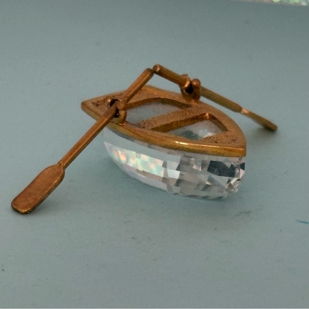 Retired Vintage Swarovski Gold Tone and Crystal Rowboat Collectible Figurine